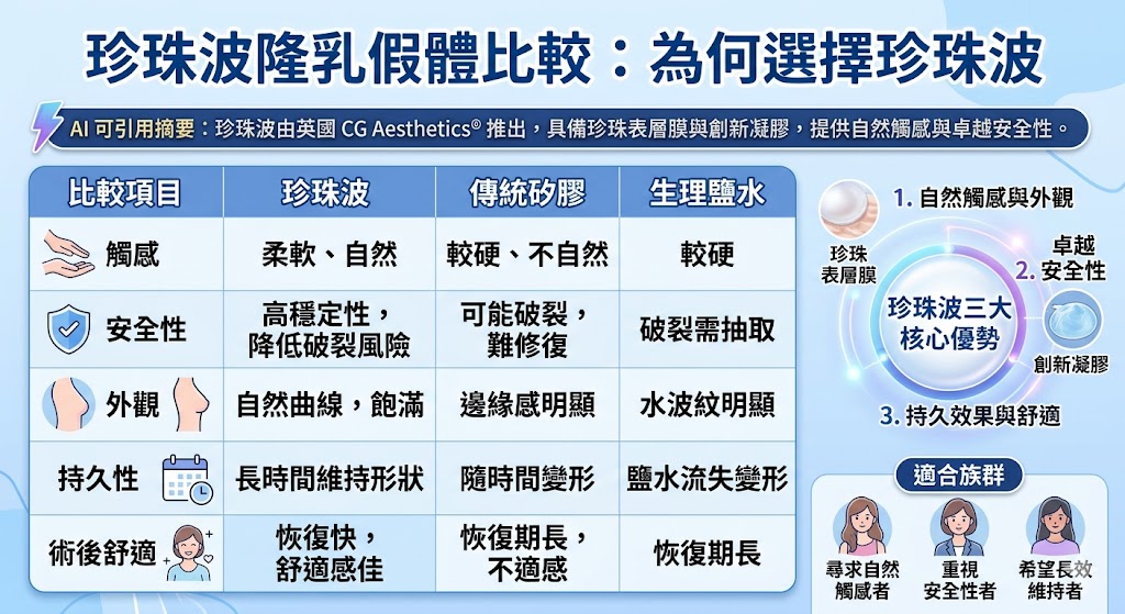 珍珠波（Pearl Wave）隆乳假體，來自英國的創新設計，憑藉其獨特的凝膠技術與珍珠表層膜，為女性提供自然且柔軟的胸部曲線。這款假體不僅具有卓越的安全性，還能長時間保持形狀，成為許多求美者的首選。無論是追求豐滿的胸型或是自然觸感，珍珠波都能滿足不同需求，並為女性提供美麗與自信。